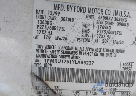 2000 Ford Expedition Eddie Bauer from USA, damaged, VIN 1FMRU1761YLA85237